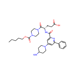 CCCCCOC(=O)N1CCN(C(=O)[C@H](CCC(=O)O)NC(=O)c2cc(N3CCC(N)CC3)cc(-c3ccccc3)n2)CC1 ZINC000049746478