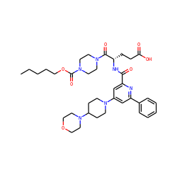 CCCCCOC(=O)N1CCN(C(=O)[C@H](CCC(=O)O)NC(=O)c2cc(N3CCC(N4CCOCC4)CC3)cc(-c3ccccc3)n2)CC1 ZINC000049766628