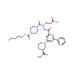 CCCCCOC(=O)N1CCN(C(=O)[C@H](CCC(=O)O)NC(=O)c2cc(N3CCC[C@H](C(N)=O)C3)cc(-c3ccccc3)n2)CC1 ZINC000049745593