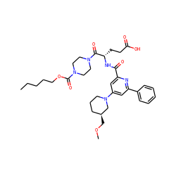 CCCCCOC(=O)N1CCN(C(=O)[C@H](CCC(=O)O)NC(=O)c2cc(N3CCC[C@H](COC)C3)cc(-c3ccccc3)n2)CC1 ZINC000049746081