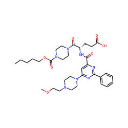 CCCCCOC(=O)N1CCN(C(=O)[C@H](CCC(=O)O)NC(=O)c2cc(N3CCN(CCOC)CC3)nc(-c3ccccc3)n2)CC1 ZINC000049694422