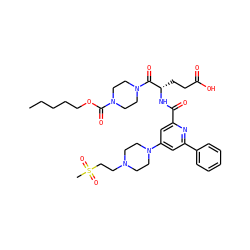 CCCCCOC(=O)N1CCN(C(=O)[C@H](CCC(=O)O)NC(=O)c2cc(N3CCN(CCS(C)(=O)=O)CC3)cc(-c3ccccc3)n2)CC1 ZINC000049763037