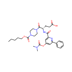 CCCCCOC(=O)N1CCN(C(=O)[C@H](CCC(=O)O)NC(=O)c2cc(OC(=O)N(C)C)cc(-c3ccccc3)n2)CC1 ZINC000049756363