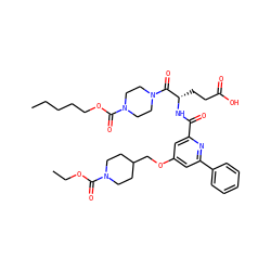 CCCCCOC(=O)N1CCN(C(=O)[C@H](CCC(=O)O)NC(=O)c2cc(OCC3CCN(C(=O)OCC)CC3)cc(-c3ccccc3)n2)CC1 ZINC000049762939
