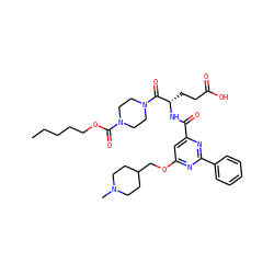 CCCCCOC(=O)N1CCN(C(=O)[C@H](CCC(=O)O)NC(=O)c2cc(OCC3CCN(C)CC3)nc(-c3ccccc3)n2)CC1 ZINC000049679285