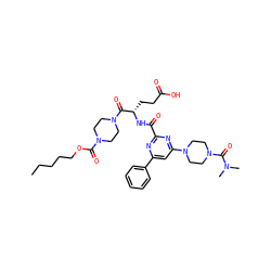 CCCCCOC(=O)N1CCN(C(=O)[C@H](CCC(=O)O)NC(=O)c2nc(-c3ccccc3)cc(N3CCN(C(=O)N(C)C)CC3)n2)CC1 ZINC000049694421