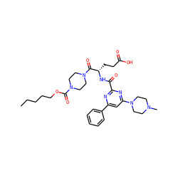 CCCCCOC(=O)N1CCN(C(=O)[C@H](CCC(=O)O)NC(=O)c2nc(-c3ccccc3)cc(N3CCN(C)CC3)n2)CC1 ZINC000049679699