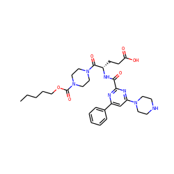 CCCCCOC(=O)N1CCN(C(=O)[C@H](CCC(=O)O)NC(=O)c2nc(-c3ccccc3)cc(N3CCNCC3)n2)CC1 ZINC000049679478