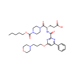 CCCCCOC(=O)N1CCN(C(=O)[C@H](CCC(=O)O)NC(=O)c2nc(OCCCN3CCOCC3)cc(-c3ccccc3)n2)CC1 ZINC000049680080