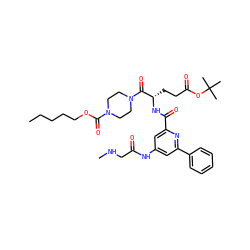 CCCCCOC(=O)N1CCN(C(=O)[C@H](CCC(=O)OC(C)(C)C)NC(=O)c2cc(NC(=O)CNC)cc(-c3ccccc3)n2)CC1 ZINC000049757381