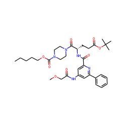 CCCCCOC(=O)N1CCN(C(=O)[C@H](CCC(=O)OC(C)(C)C)NC(=O)c2cc(NC(=O)COC)cc(-c3ccccc3)n2)CC1 ZINC000049756239
