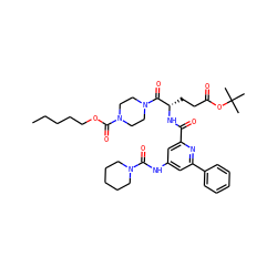 CCCCCOC(=O)N1CCN(C(=O)[C@H](CCC(=O)OC(C)(C)C)NC(=O)c2cc(NC(=O)N3CCCCC3)cc(-c3ccccc3)n2)CC1 ZINC000049722626
