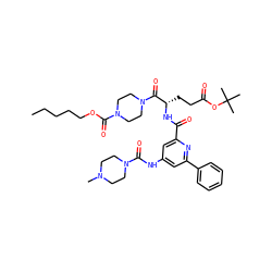 CCCCCOC(=O)N1CCN(C(=O)[C@H](CCC(=O)OC(C)(C)C)NC(=O)c2cc(NC(=O)N3CCN(C)CC3)cc(-c3ccccc3)n2)CC1 ZINC000049709345
