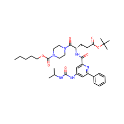 CCCCCOC(=O)N1CCN(C(=O)[C@H](CCC(=O)OC(C)(C)C)NC(=O)c2cc(NC(=O)NC(C)C)cc(-c3ccccc3)n2)CC1 ZINC000049722618