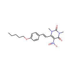 CCCCCOc1ccc(/C=C/c2c([N+](=O)[O-])c(=O)n(C)c(=O)n2C)cc1 ZINC000012731109