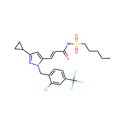 CCCCCS(=O)(=O)NC(=O)/C=C/c1cc(C2CC2)nn1Cc1ccc(C(F)(F)F)cc1Cl ZINC000073219210