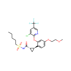CCCCCS(=O)(=O)NC(=O)[C@H]1C[C@@H]1c1ccc(OCCOC)cc1Oc1ncc(C(F)(F)F)cc1Cl ZINC000043204035