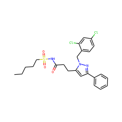 CCCCCS(=O)(=O)NC(=O)CCc1cc(-c2ccccc2)nn1Cc1ccc(Cl)cc1Cl ZINC000082154355