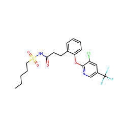 CCCCCS(=O)(=O)NC(=O)CCc1ccccc1Oc1ncc(C(F)(F)F)cc1Cl ZINC000084603128