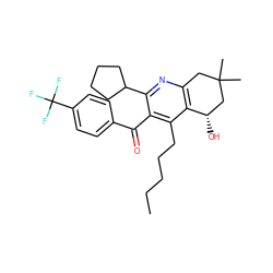 CCCCCc1c(C(=O)c2ccc(C(F)(F)F)cc2)c(C2CCCC2)nc2c1[C@@H](O)CC(C)(C)C2 ZINC000049112171