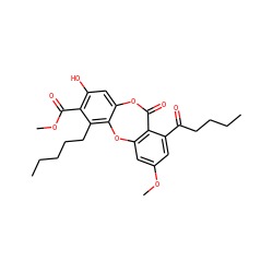 CCCCCc1c2c(cc(O)c1C(=O)OC)OC(=O)c1c(cc(OC)cc1C(=O)CCCC)O2 ZINC000043015583