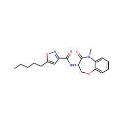 CCCCCc1cc(C(=O)N[C@H]2COc3ccccc3N(C)C2=O)no1 ZINC001772617814