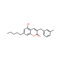 CCCCCc1cc(O)c2cc(Cc3cccc(C)c3)c(=O)oc2c1 ZINC000095575023