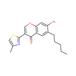 CCCCCc1cc2c(=O)c(-c3nc(C)cs3)coc2cc1O ZINC000005826128
