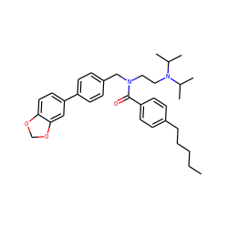 CCCCCc1ccc(C(=O)N(CCN(C(C)C)C(C)C)Cc2ccc(-c3ccc4c(c3)OCO4)cc2)cc1 ZINC000034802902