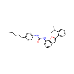 CCCCCc1ccc(NC(=O)Nc2cccc3cc(-c4ccccc4C(C)C)oc23)cc1 ZINC000053226591