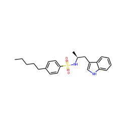 CCCCCc1ccc(S(=O)(=O)N[C@@H](C)Cc2c[nH]c3ccccc23)cc1 ZINC000014978341