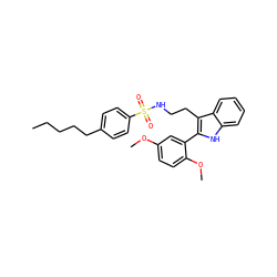 CCCCCc1ccc(S(=O)(=O)NCCc2c(-c3cc(OC)ccc3OC)[nH]c3ccccc23)cc1 ZINC000014978384