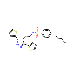CCCCCc1ccc(S(=O)(=O)NCCc2c(-c3cccs3)n[nH]c2-c2cccs2)cc1 ZINC000072173100