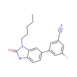 CCCCCn1c(=O)[nH]c2ccc(-c3cc(F)cc(C#N)c3)cc21 ZINC000028464930
