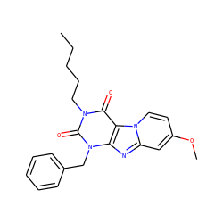 CCCCCn1c(=O)c2c(nc3cc(OC)ccn32)n(Cc2ccccc2)c1=O ZINC001772597444