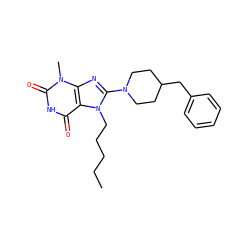 CCCCCn1c(N2CCC(Cc3ccccc3)CC2)nc2c1c(=O)[nH]c(=O)n2C ZINC000002594526