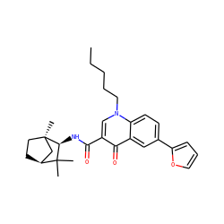 CCCCCn1cc(C(=O)N[C@H]2C(C)(C)[C@H]3CC[C@]2(C)C3)c(=O)c2cc(-c3ccco3)ccc21 ZINC000058569094