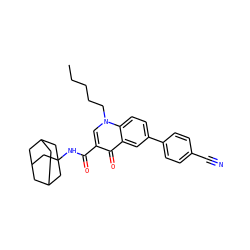 CCCCCn1cc(C(=O)NC23CC4CC(CC(C4)C2)C3)c(=O)c2cc(-c3ccc(C#N)cc3)ccc21 ZINC000058582750