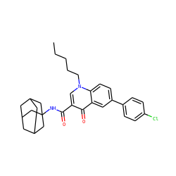CCCCCn1cc(C(=O)NC23CC4CC(CC(C4)C2)C3)c(=O)c2cc(-c3ccc(Cl)cc3)ccc21 ZINC000058568598