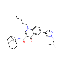 CCCCCn1cc(C(=O)NC23CC4CC(CC(C4)C2)C3)c(=O)c2cc(-c3cnn(CC(C)C)c3)ccc21 ZINC000058576164