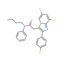 CCCCN(C(=O)Cc1c(-c2ccc(Cl)cc2)nc2c(Cl)cc(Cl)cn12)c1ccccc1 ZINC000013607347