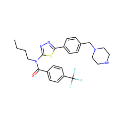 CCCCN(C(=O)c1ccc(C(F)(F)F)cc1)c1nnc(-c2ccc(CN3CCNCC3)cc2)s1 ZINC000084604735