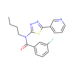 CCCCN(C(=O)c1cccc(F)c1)c1nnc(-c2cccnc2)s1 ZINC000013510124