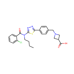CCCCN(C(=O)c1ccccc1Cl)c1nnc(-c2ccc(CN3CC(C(=O)O)C3)cc2)s1 ZINC000095557846