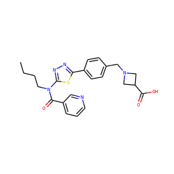 CCCCN(C(=O)c1cccnc1)c1nnc(-c2ccc(CN3CC(C(=O)O)C3)cc2)s1 ZINC000095561081