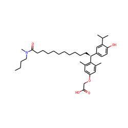CCCCN(C)C(=O)CCCCCCCCCC[C@@H](c1ccc(O)c(C(C)C)c1)c1c(C)cc(OCC(=O)O)cc1C ZINC000026729764