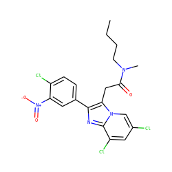 CCCCN(C)C(=O)Cc1c(-c2ccc(Cl)c([N+](=O)[O-])c2)nc2c(Cl)cc(Cl)cn12 ZINC000042877965
