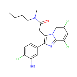 CCCCN(C)C(=O)Cc1c(-c2ccc(Cl)c(N)c2)nc2c(Cl)cc(Cl)cn12 ZINC000040943158