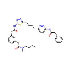 CCCCN(C)C(=O)Cc1cccc(CC(=O)Nc2nnc(CCCCc3ccc(NC(=O)Cc4ccccc4)nn3)s2)c1 ZINC000169698396