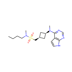 CCCCN(C)S(=O)(=O)C[C@H]1C[C@@H](N(C)c2ncnc3[nH]ccc23)C1 ZINC001772643018